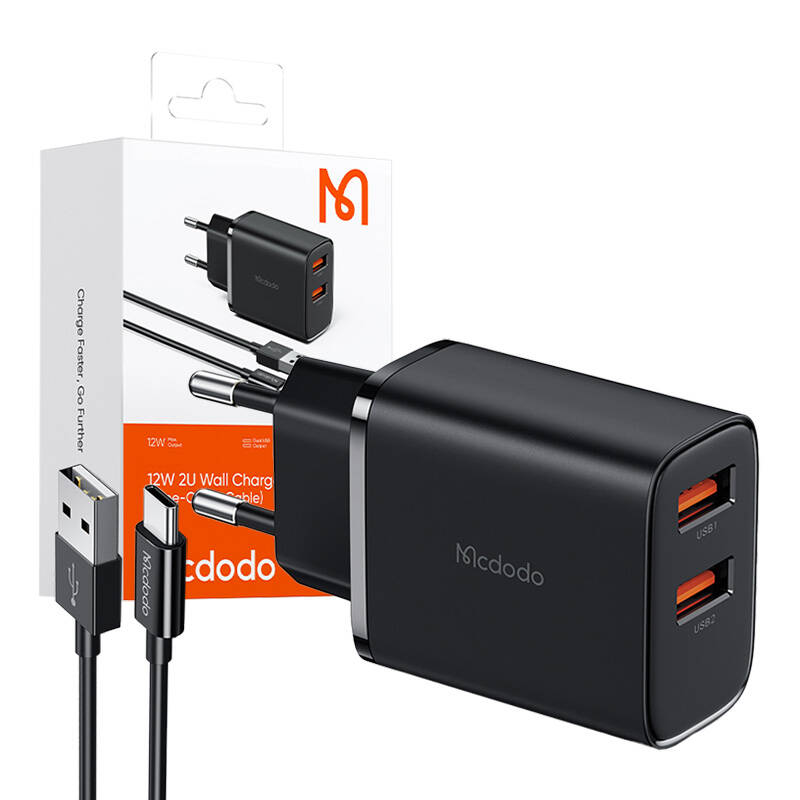 Mcdodo CH-5072 USB-A*2, 12W punjač + USB-A na USB-C kabel (crni)