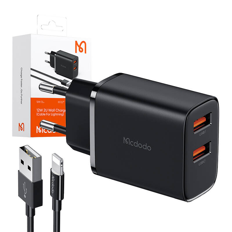 Mcdodo CH-5071 USB-A*2, 12W mrežni punjač + USB-A na Lightning kabel (crni)