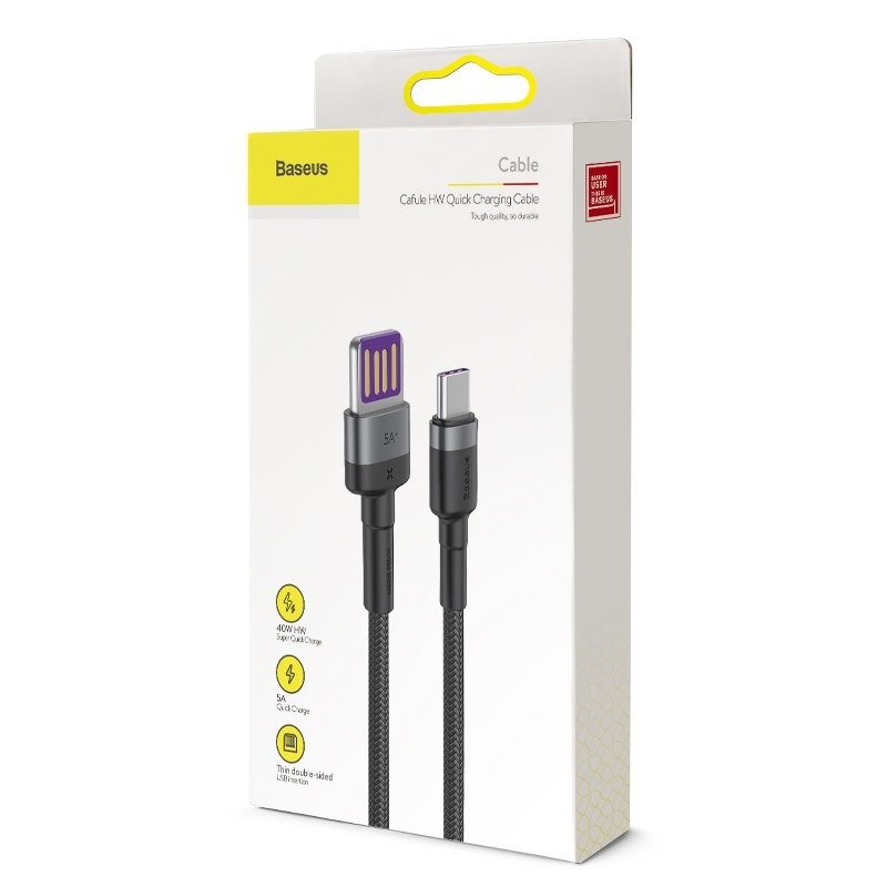 Baseus Cafule USB-C kabel Huawei SuperCharge, QC 3.0, 5A 1m (crna+siva)