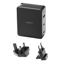 Zidni punjač Aukey PA-B7O, 1xUSB-A, 2xUSB-C, 140W GaN (crni)