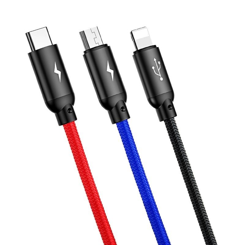 Baseus 3u1 kabel USB-C / Lightning / Micro 3,5A 0,3m (crni)