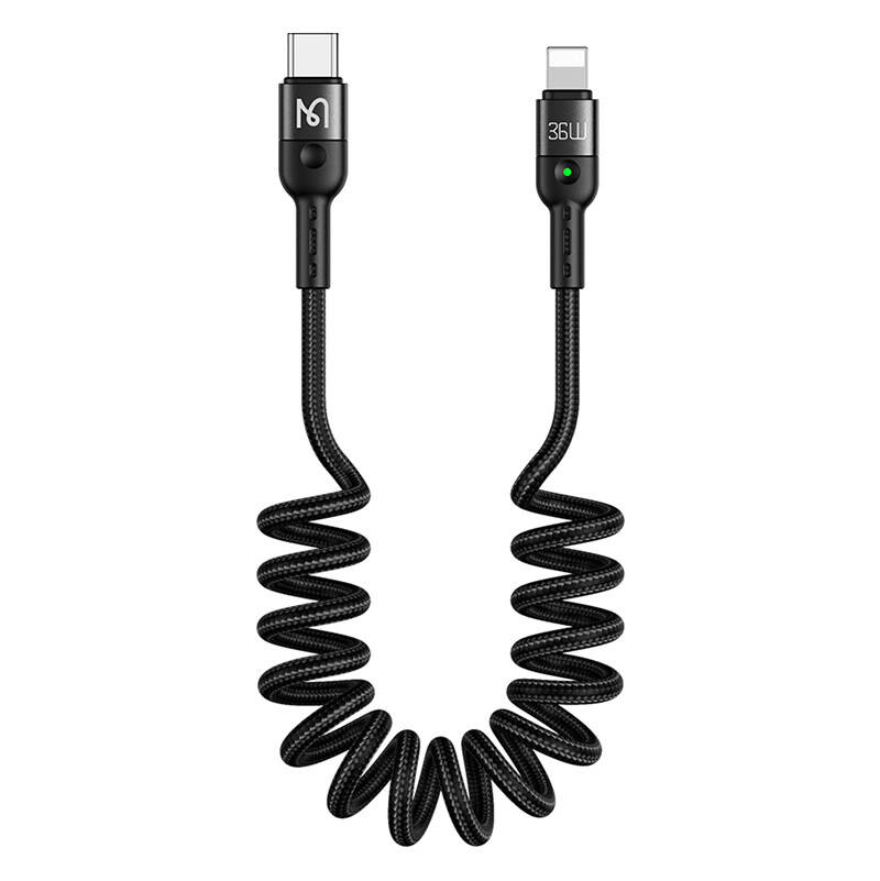 Mcdodo CA-1960 USB-C na Lightning opružni kabel, 36W, 1,8m (crni)