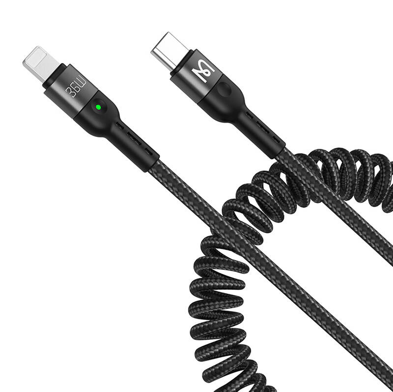 Mcdodo CA-1960 USB-C na Lightning opružni kabel, 36W, 1,8m (crni)