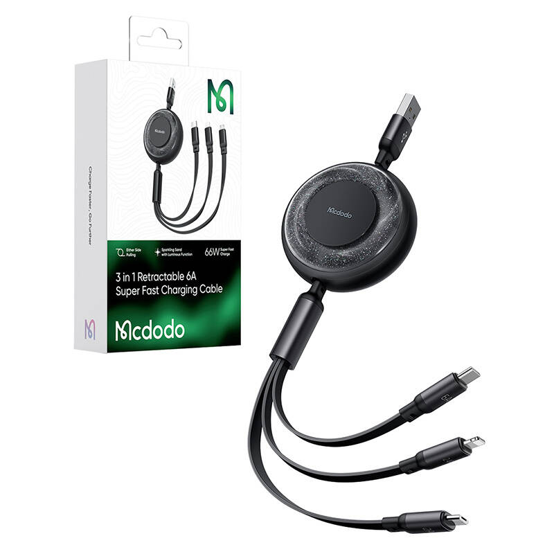 3-u-1 USB-C na USB-C / Lightning / Micro USB kabel, Mcdodo CA-3730, 1,2 m (crni)