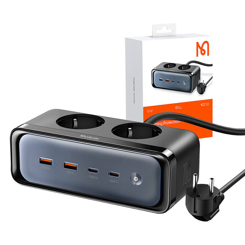 Razdjelnik s 2 utičnice 6u1, 2x USB-C, 2x USB-A Mcdodo CH-4610, EU (crni)