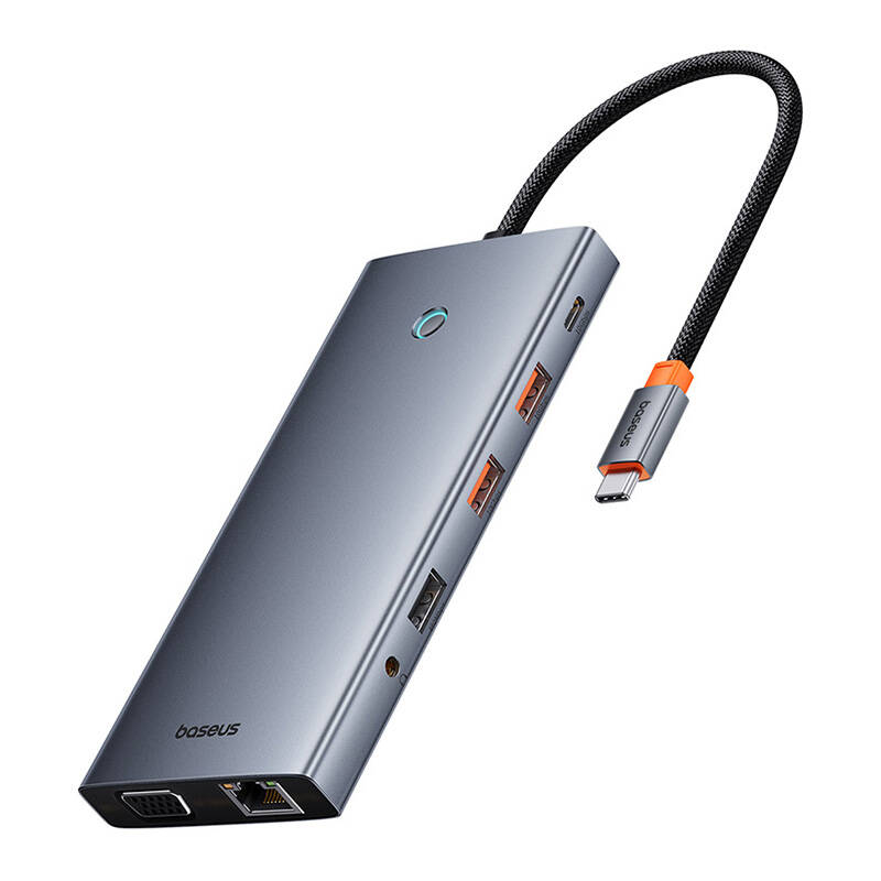 Hub 13u1 Baseus PortalJoy USB-C na HDMI+DP+VGA+C+USB+PD+RJ45+SD/TF+3,5 mm (sivo)