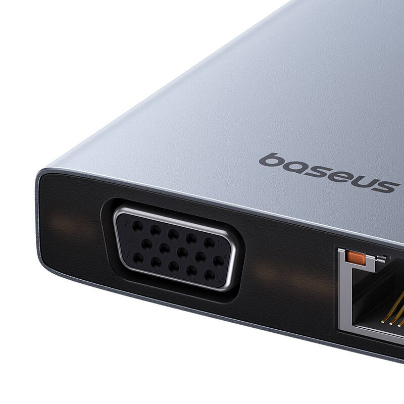 Hub 13u1 Baseus PortalJoy USB-C na HDMI+DP+VGA+C+USB+PD+RJ45+SD/TF+3,5 mm (sivo)