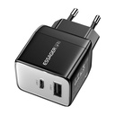 Zidni punjač, ​​Essager, ECT33W-LJB01-Z, GaN, 1xUSB-A, 1xUSB-C, 33W (crni)