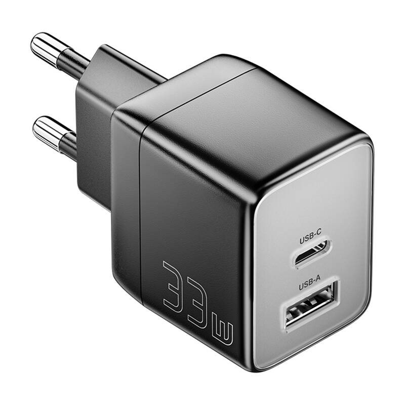 Zidni punjač, ​​Essager, ECT33W-LJB01-Z, GaN, 1xUSB-A, 1xUSB-C, 33W (crni)