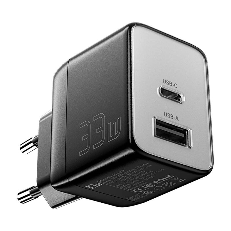 Zidni punjač, ​​Essager, ECT33W-LJB01-Z, GaN, 1xUSB-A, 1xUSB-C, 33W (crni)