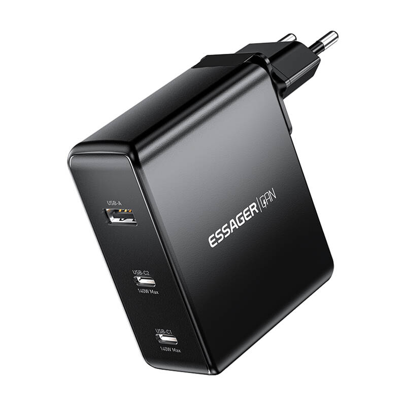 Zidni punjač, ​​Essager, ECT2CA-MQB01-Z, 2xUSB-C, USB-A, 140W (crni)