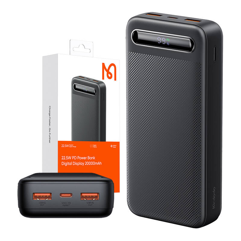 Power Bank Mcdodo MC-3891 Digitalni zaslon 20000mAh, 22,5W do D (crni)