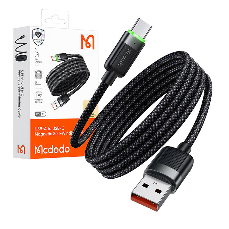 Mcdodo CA-5650 USB-A na USB-C kabel, 6A, samonamotavajući, 1,2 m