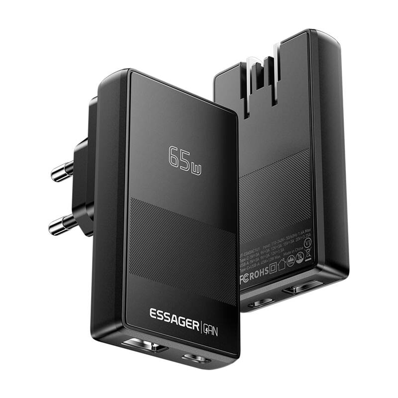 Essager ECT65W-QCB01-Z GaN 65W A+C punjač (crni)