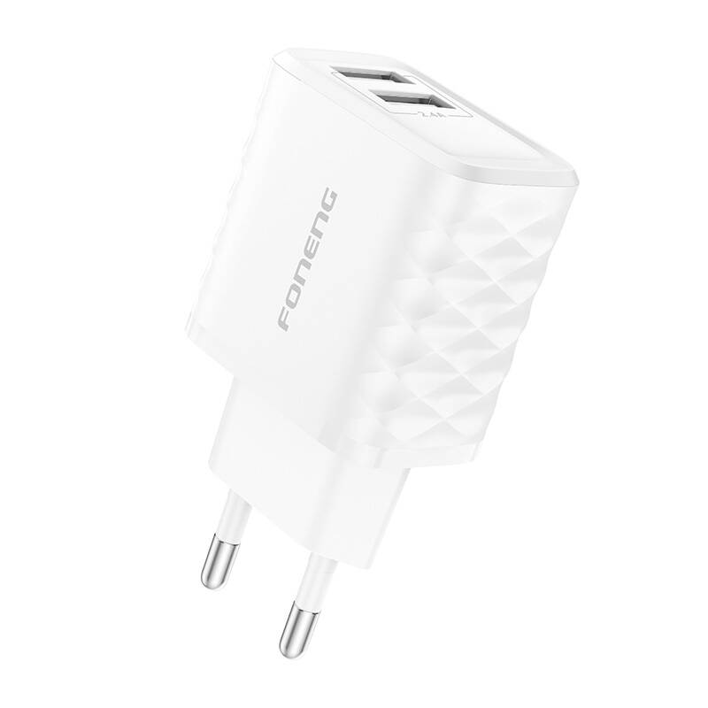 Foneng EU53 2xUSB-A, 2.4A mrežni punjač (bijeli) + USB-C kabel