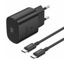 Foneng EU51 USB-C 25W mrežni punjač + USB-C - USB-C kabel (crni)