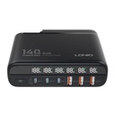 Punjač sa zaslonom 140 W LDNIO A6140C 3x USB-A + 3x USB-C, US/UK/EU (crni)