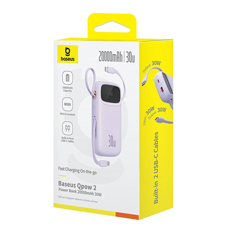 Baseus QPow 2 20000mAh 30W 2xUSB-C powerbank (ljubičasta)