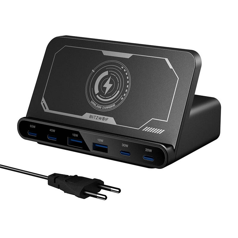 Blitzwolf BW-S27 160W, 2xUSB-A, 4xUSB-C, 15W bežični punjač (crni)