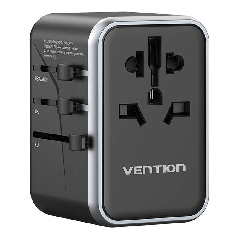 Vention FJFB0 GaN 2xUSB-C 2xUSB-A univerzalni putni adapter 65W (crni)