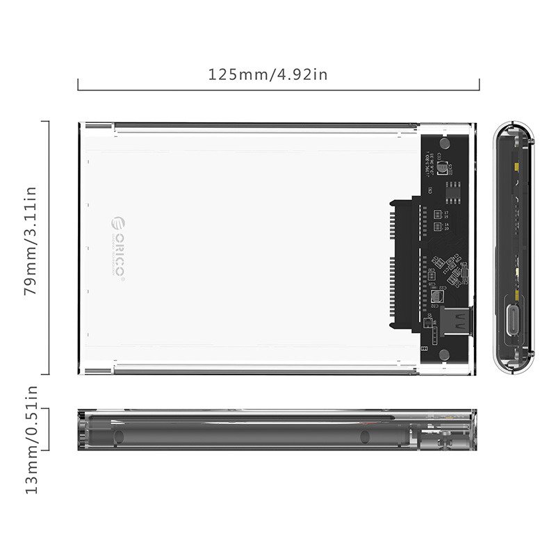 Kućište za tvrdi disk Orico HDD 2,5" + USB 3.1 (10Gbps), USB-C (5Gbps) kabeli