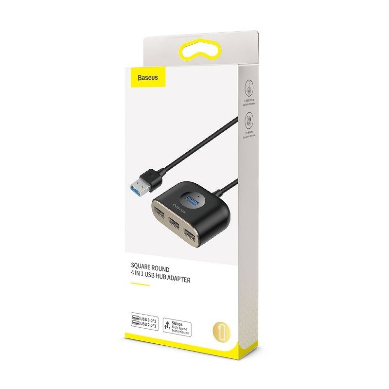 Baseus kvadratni okrugli USB adapter, HUB USB 3.0 na 1x USB 3.0 + 3x USB 2.0.1m (crni)