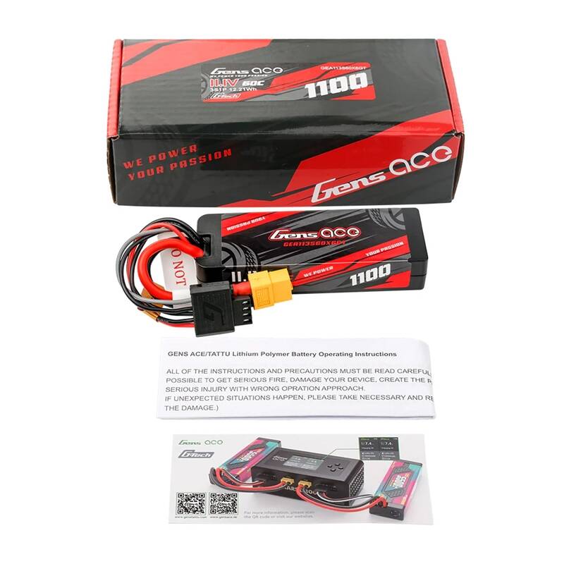 Baterija Lipo Gens ace G-Tech 1100 mAh 11.1 V 3S1P 60C GRP-76 s utikačem XT60