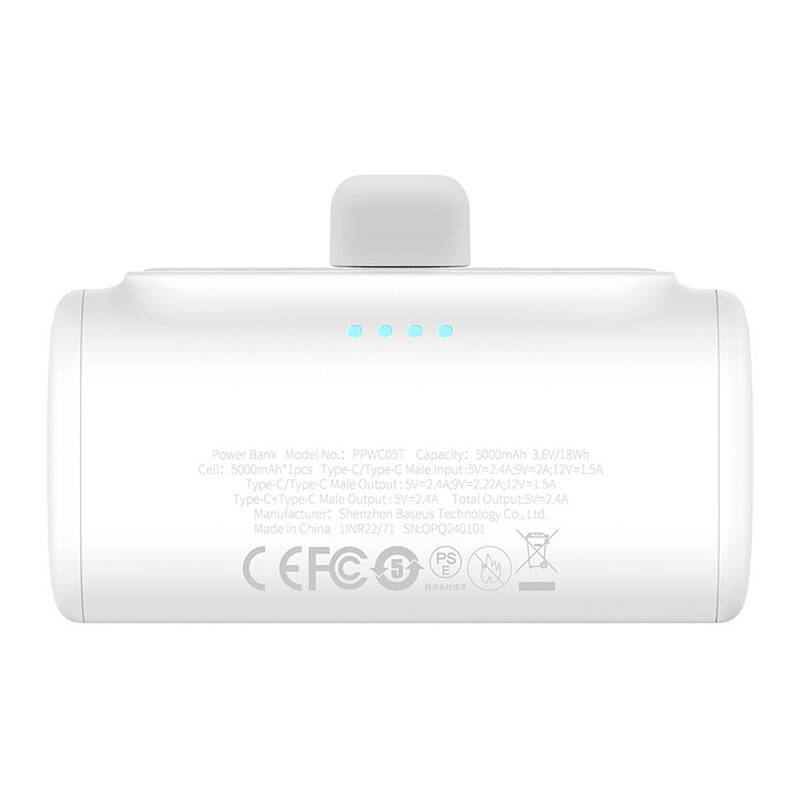 PowerBank Baseus Compact 5000Mah, 20W, USB-C (White)