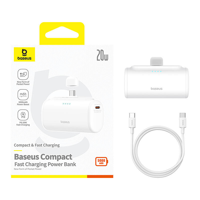 PowerBank Baseus Compact 5000Mah, 20W, USB-C (White)