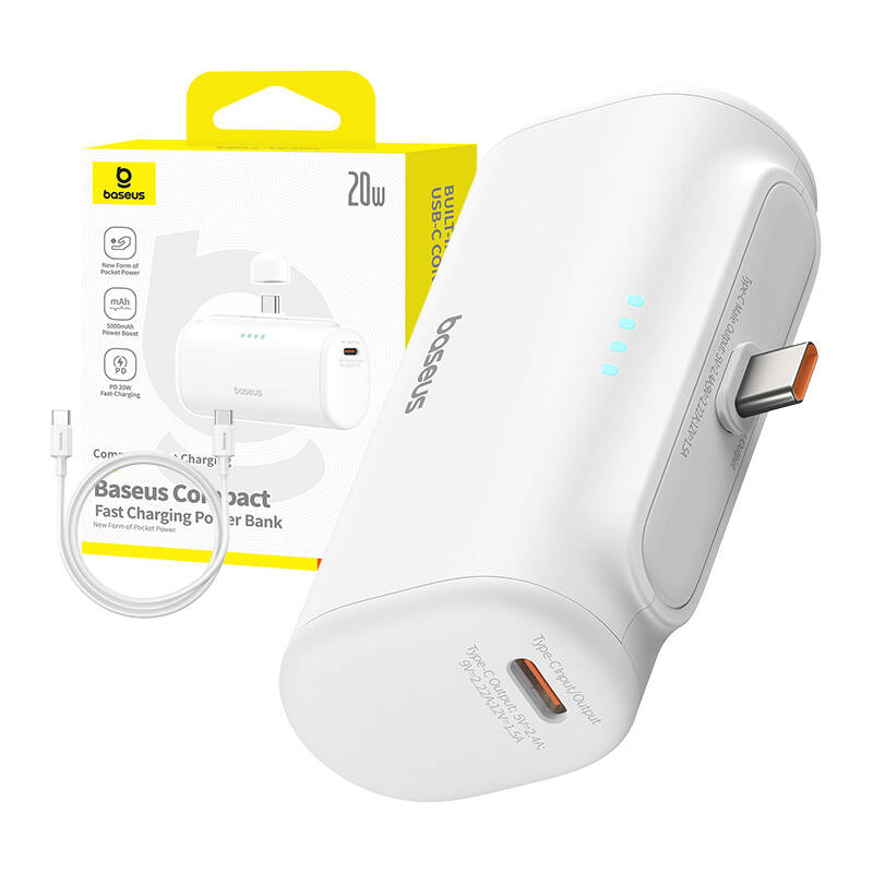 PowerBank Baseus Compact 5000Mah, 20W, USB-C (White)