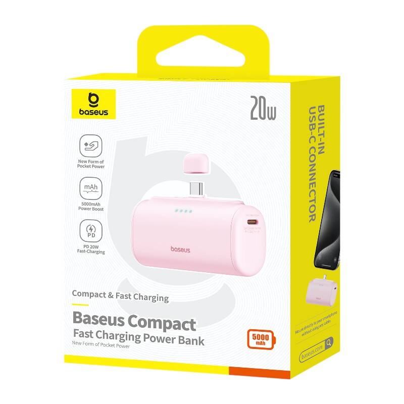 PowerBank Baseus Compact USB-C 5000Mah, 20W (ružičasta)