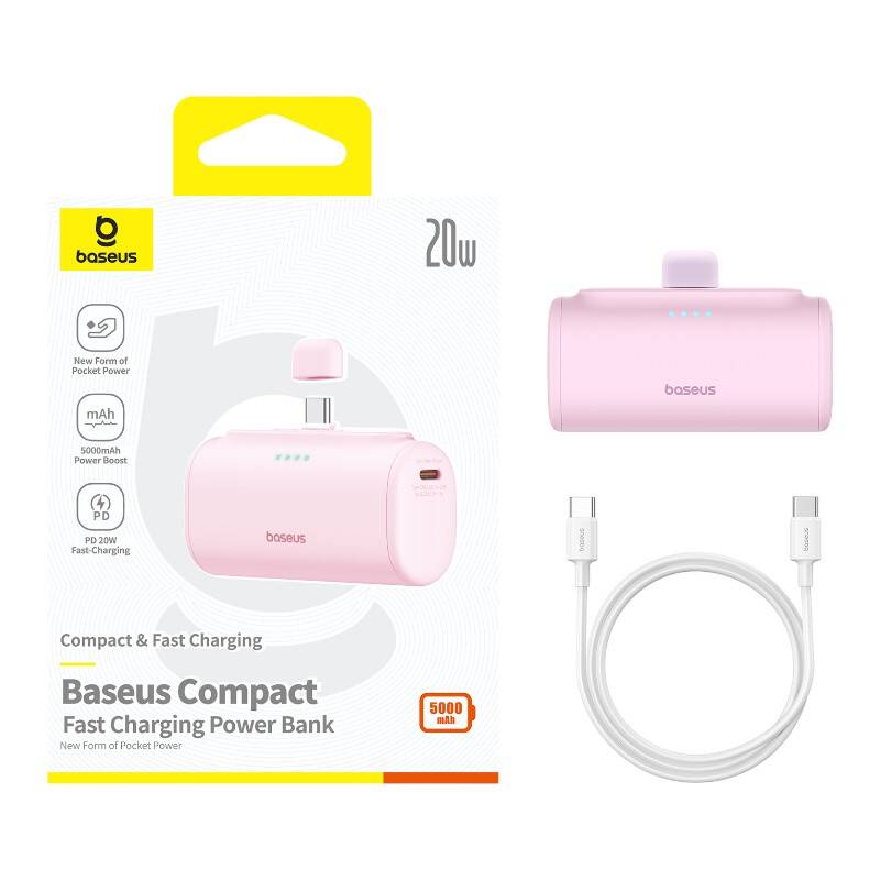 PowerBank Baseus Compact USB-C 5000Mah, 20W (ružičasta)