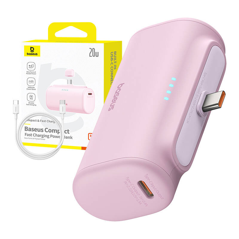 PowerBank Baseus Compact USB-C 5000Mah, 20W (ružičasta)