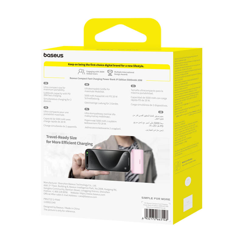 PowerBank OS-Baseus Compact IP 5000Mah 20W (ružičasta)