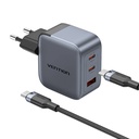 GAN VENTENS USB-C+C+A 70W punjač+USB-C-C kabel 1M (siva)