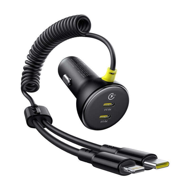 60W Baseus USB-C punjač automobila + Lightning kabel (crni)