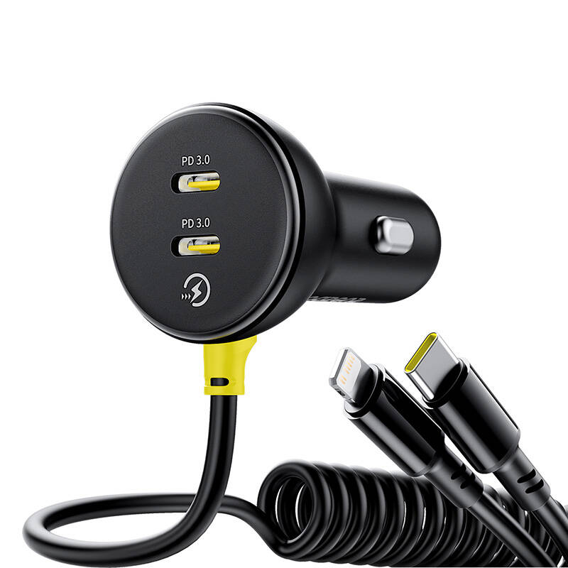 60W Baseus USB-C punjač automobila + Lightning kabel (crni)