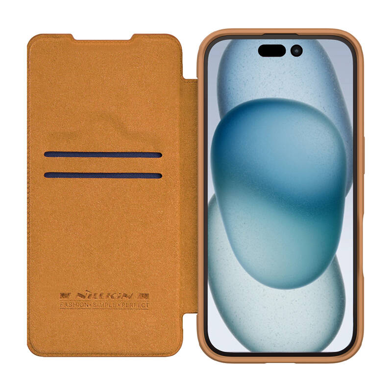 Nillkin Qin Prop Leather Iphone 16 slučaj (smeđa)