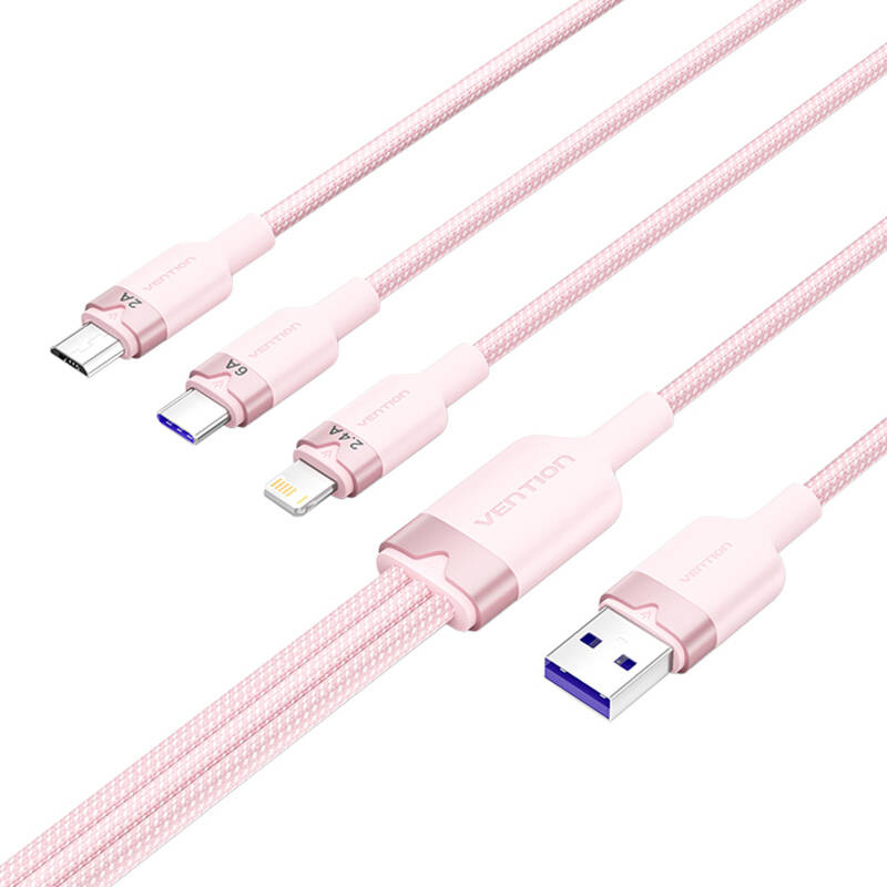 USB 2,0 A do 3-u-1 6A kabelska opcija ctrpg 1,5m (ružičasta)