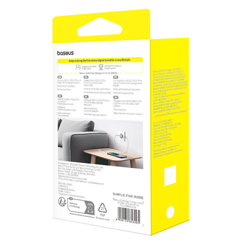 Brzi punjač baseus gan5 mini 1c, 25w (bijelo)