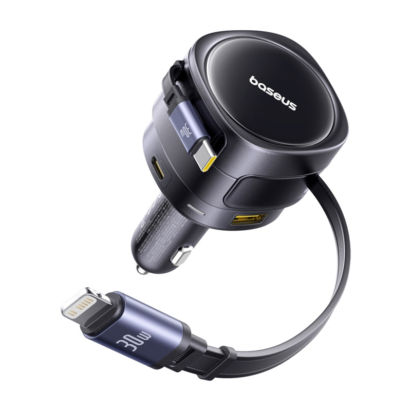Baseus uživanje Max punjača automobila s USB-C+munjevitom kablovima i USB-A+USB-C portovima 90W crni