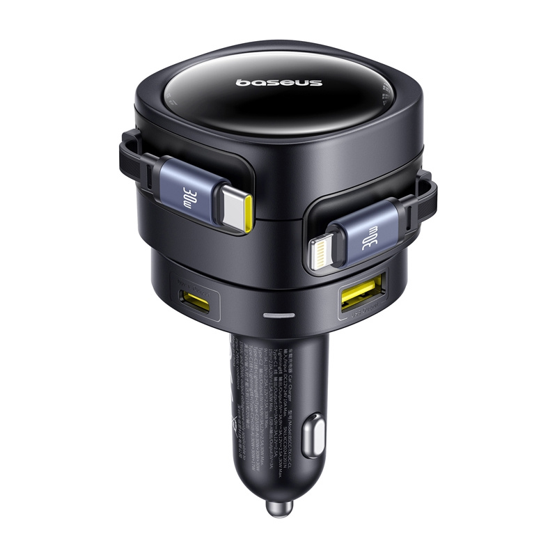 Baseus uživanje Max punjača automobila s USB-C+munjevitom kablovima i USB-A+USB-C portovima 90W crni