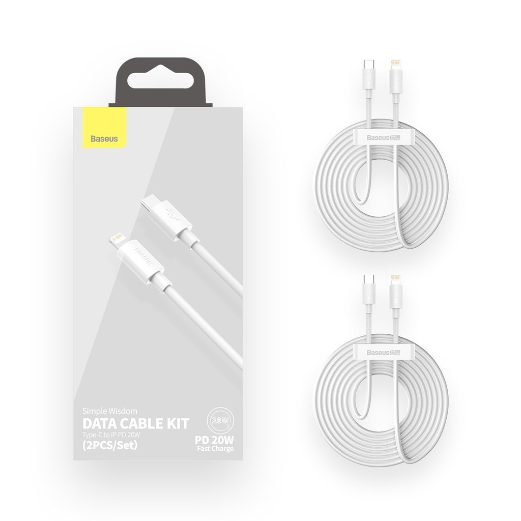 Baseus Simple Wisdom Data Cable Kit USB-C to Lightning PD 20W (2PCS/Set) 1.5m bijeli