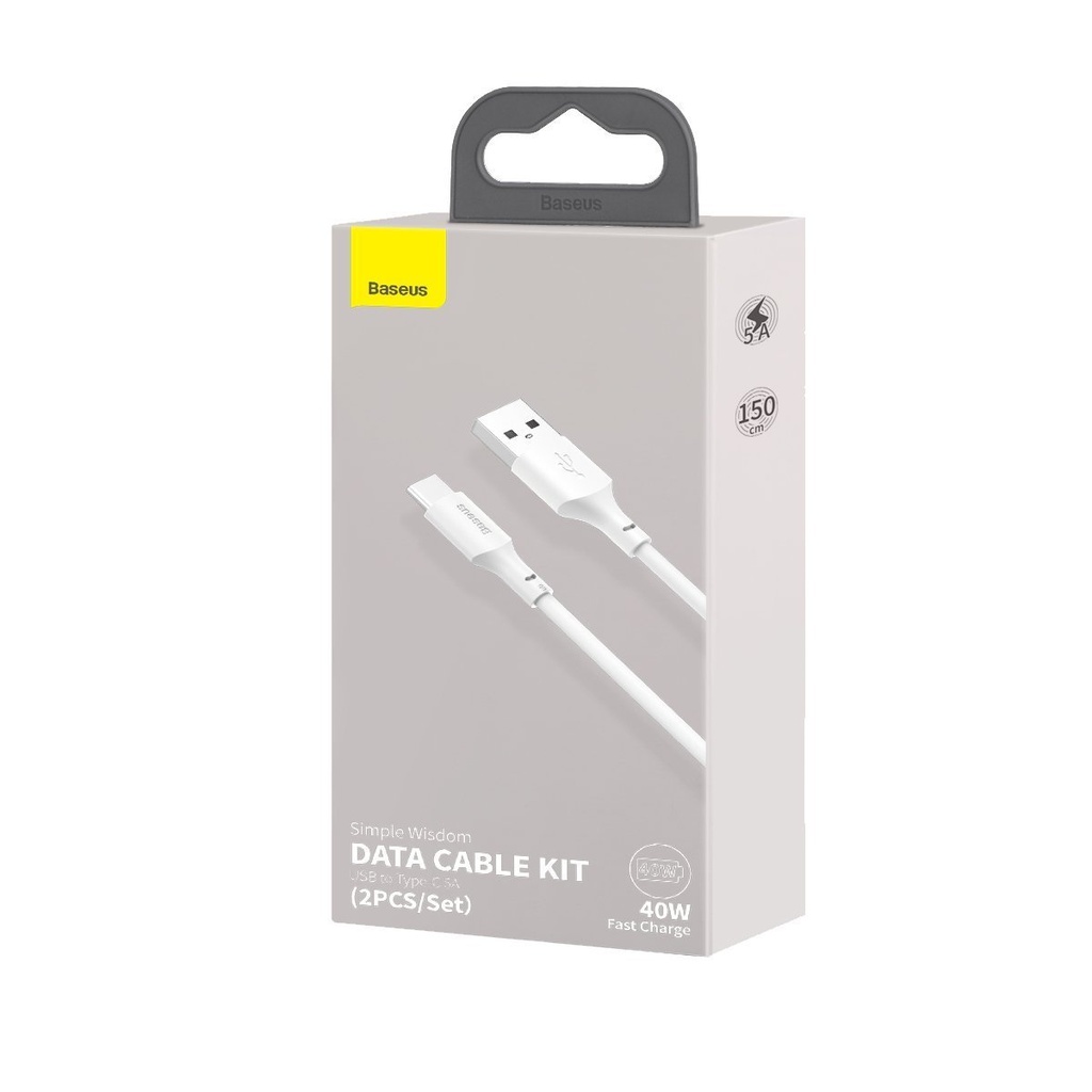 Baseus Simple Wisdom Data Cable Kit USB to Type-C 5A (2PCS/Set）1.5m White