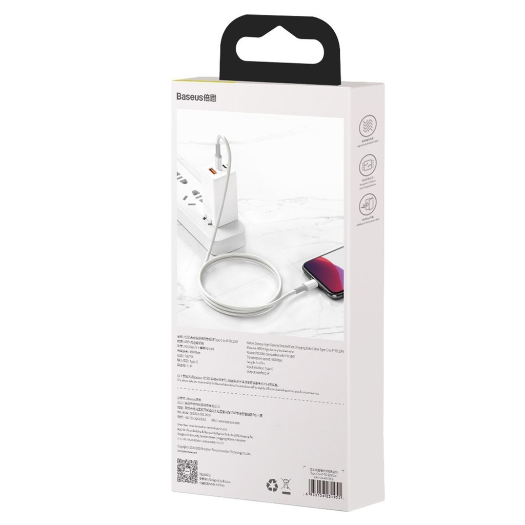 Baseus pleteni kabel visoke gustoće Type-C na Lightning, PD, 20 W, 1 m (bijeli)