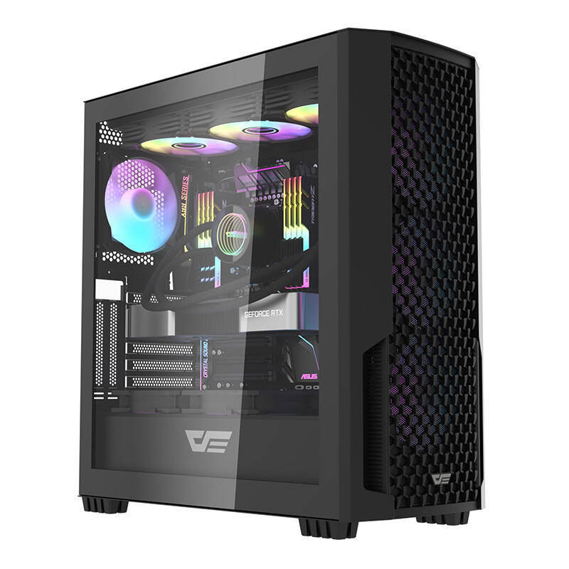 Računalni slučaj DarkFlash DF2100 + 4 ArgB obožavatelji (crni)
