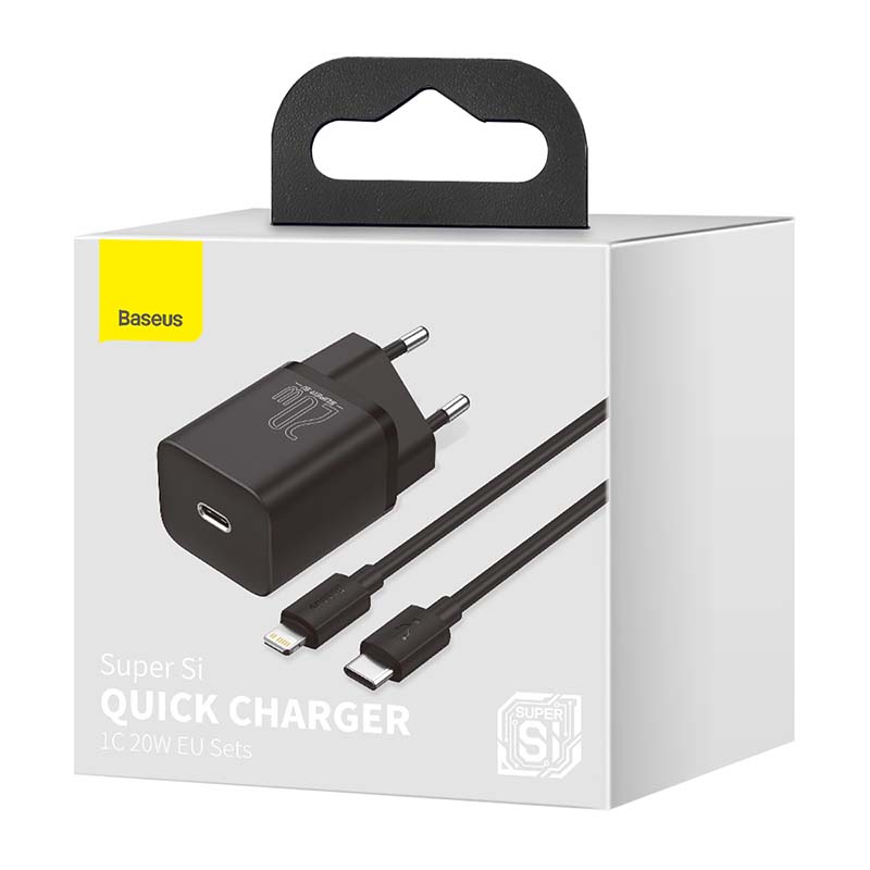 Baseus Super Si Quick Charger 1C 20W s USB-C kabelom za Lightning 1m (crni)