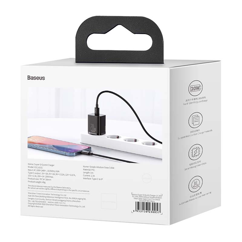 Baseus Super Si Quick Charger 1C 20W s USB-C kabelom za Lightning 1m (crni)