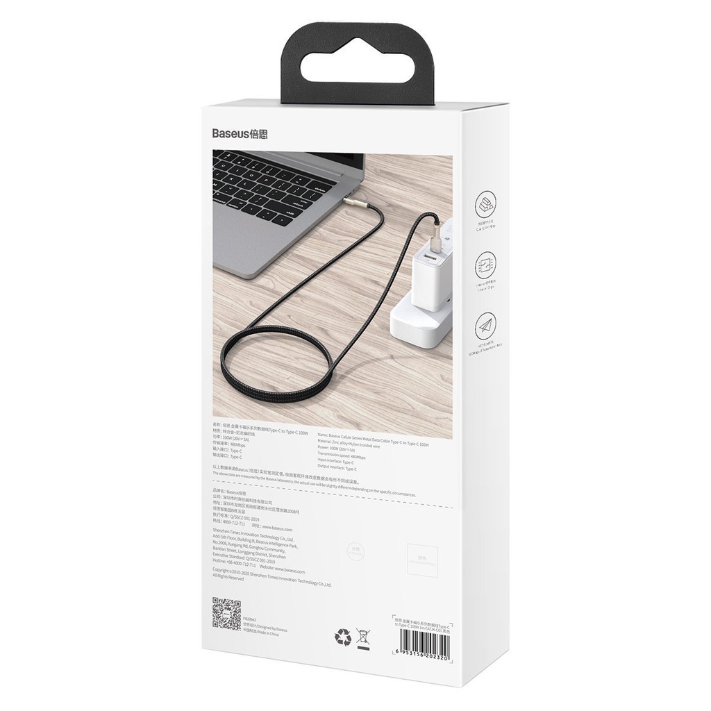 Kabel USB-C na USB-C Baseus Cafule, 100W, 1m (crni)