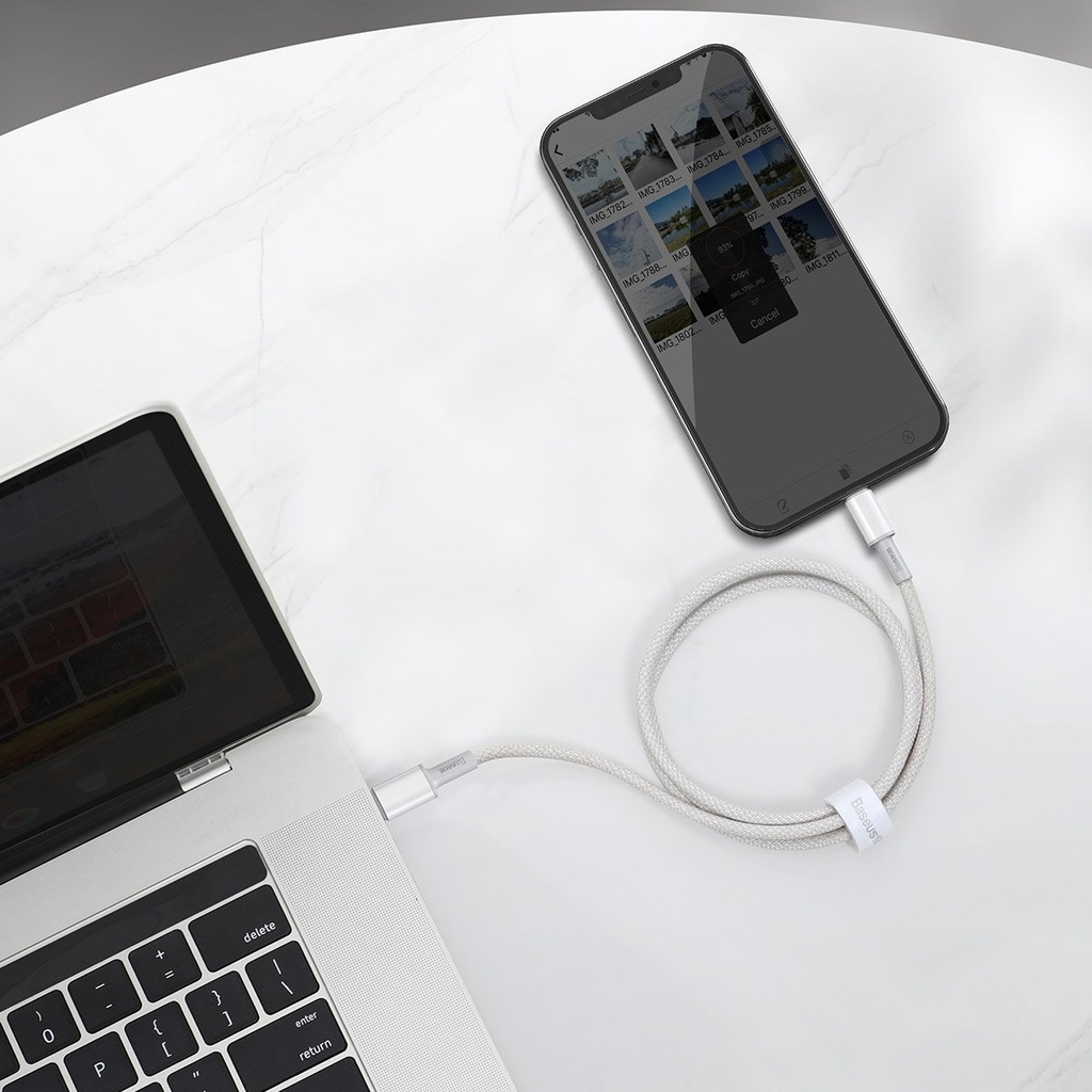 USB-C na Lightning Baseus pleteni kabel visoke gustoće, 20 W, PD, 2 m (bijeli)